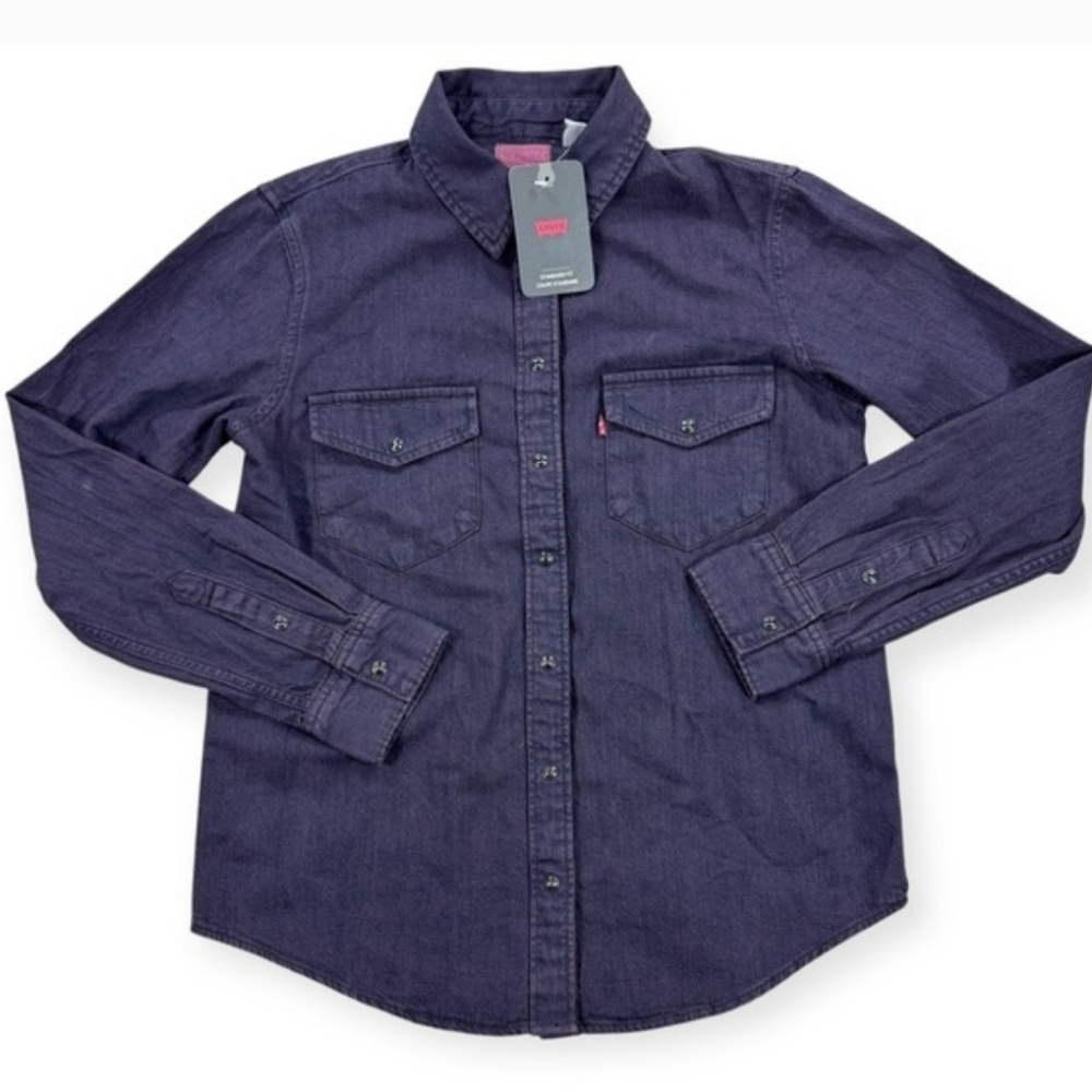 Levi's Shirt‎ Black Woman Small Purple Denim Pearl Snap Button Western NWT